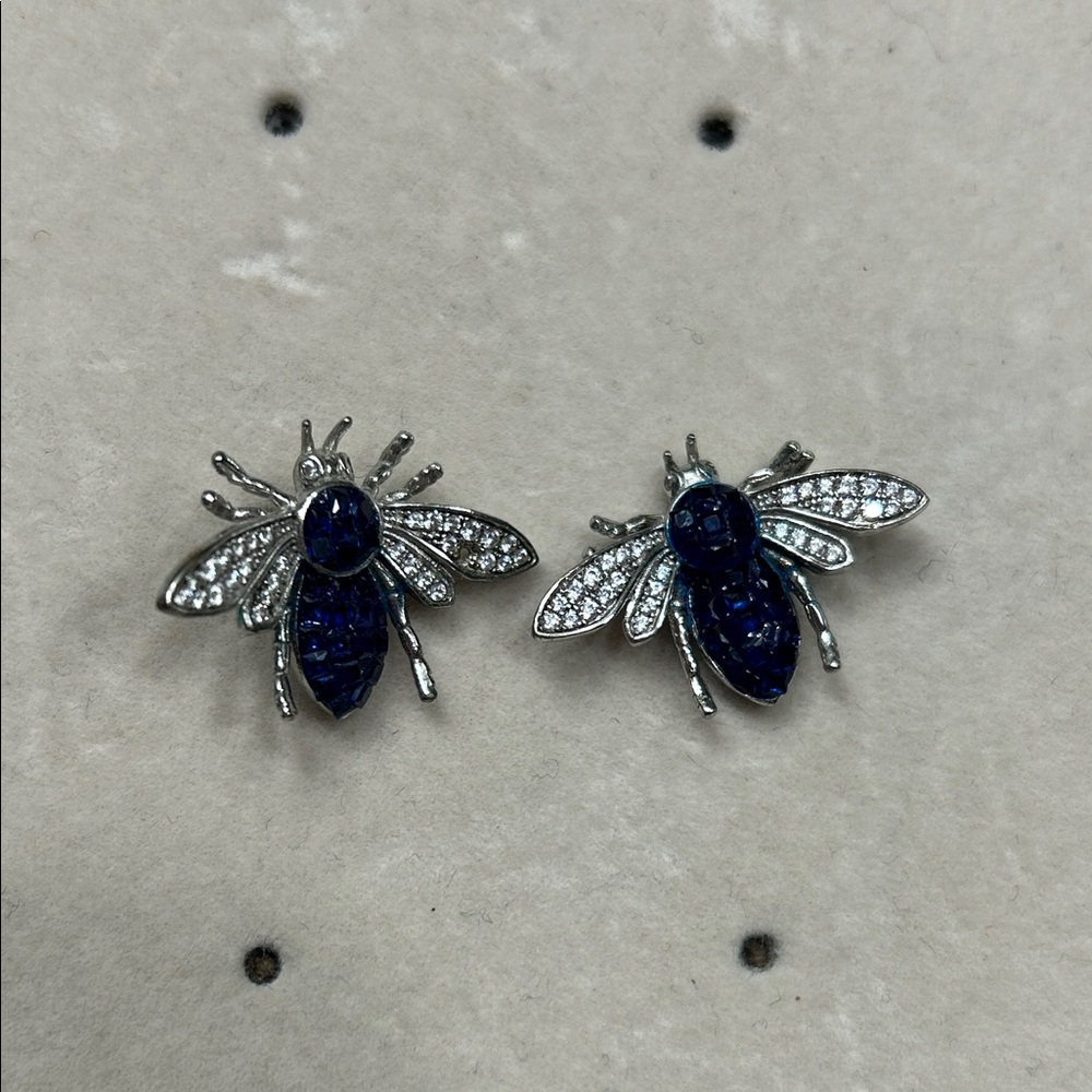 Silver and Blue Bee Earrings